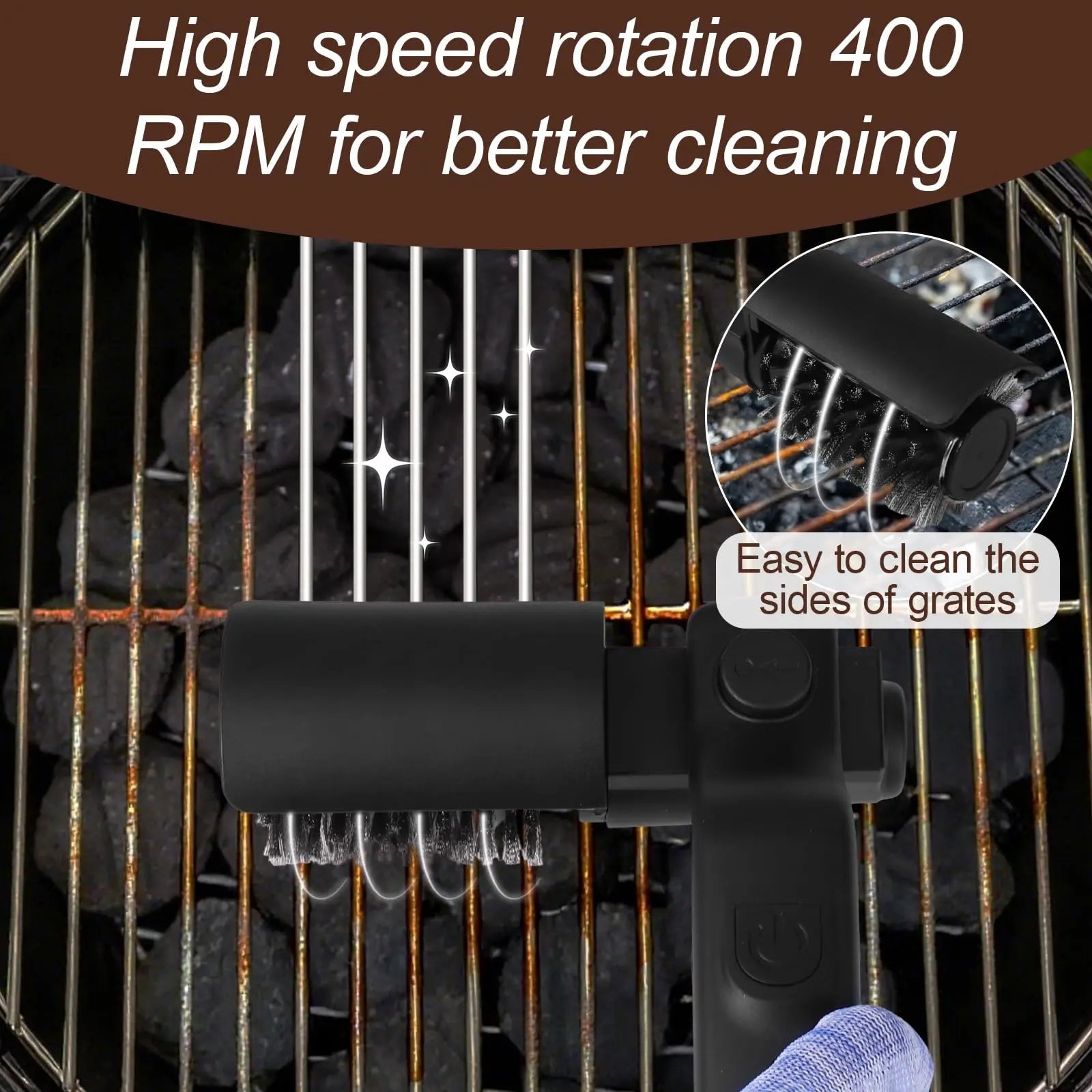 Drayvorx Rechargeable Electric Grill Cleaner Brush - 400 RPM Motor with Type-C Charging and Stainless Steel Bristles