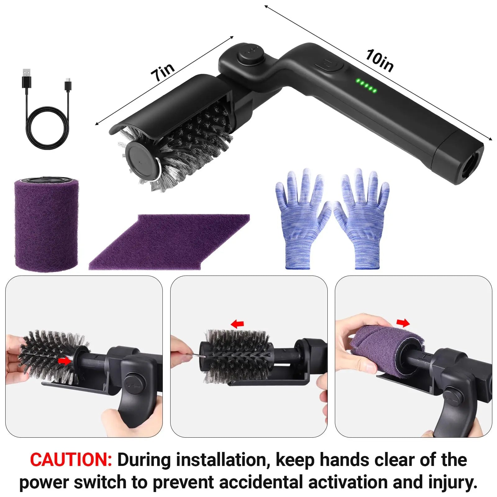 Drayvorx Rechargeable Electric Grill Cleaner Brush - 400 RPM Motor with Type-C Charging and Stainless Steel Bristles
