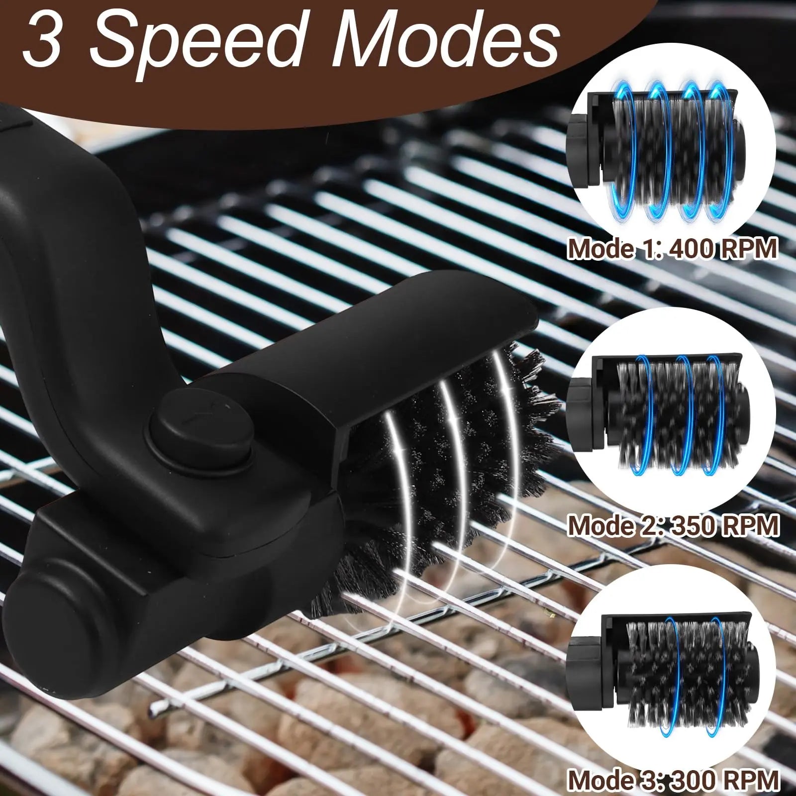 Drayvorx Rechargeable Electric Grill Cleaner Brush - 400 RPM Motor with Type-C Charging and Stainless Steel Bristles